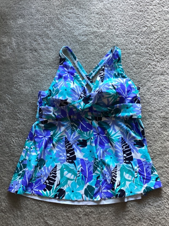 Swimsuits For All Other - Swimsuits For All Blue & Teal Floral Top, Size 20